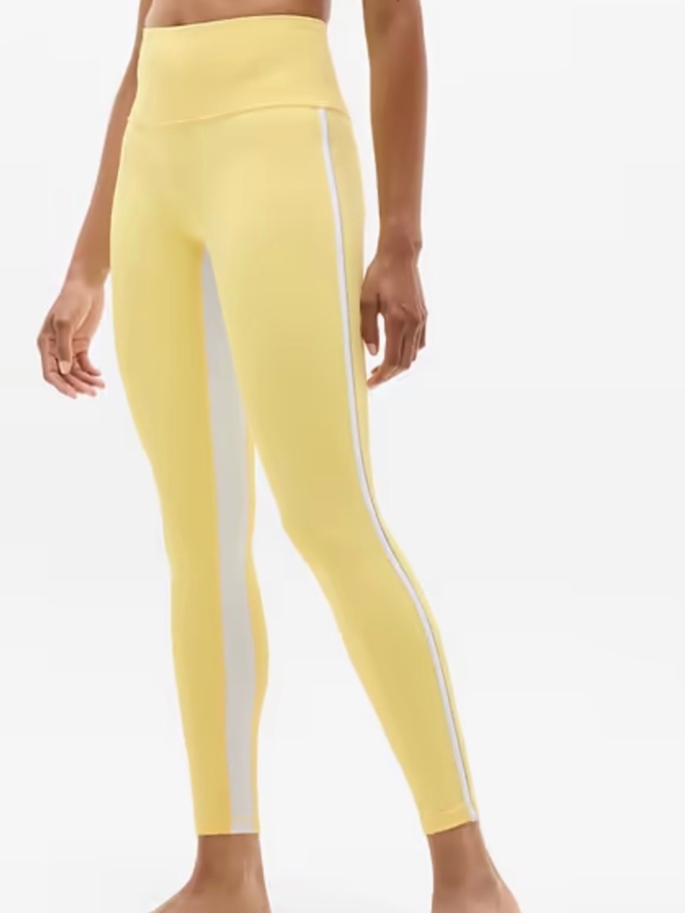 Athleta Ultra High Rise Elation Tight Size Large Yellow with White Stripe